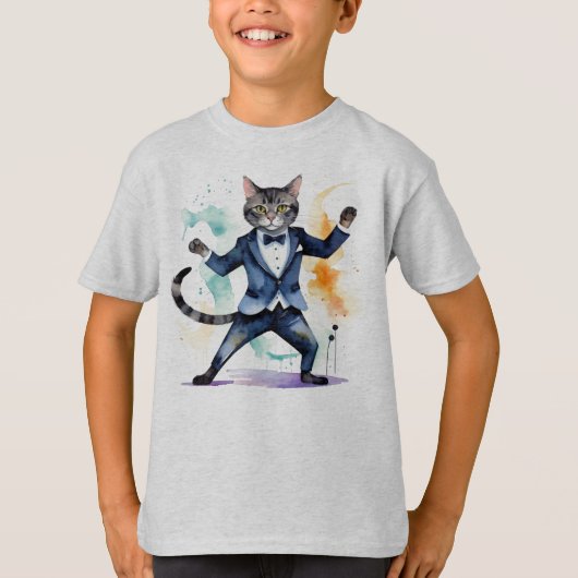 Jazz Tanzen Cool Cat Fun Wasserfarbe T-Shirt (Vorderseite)