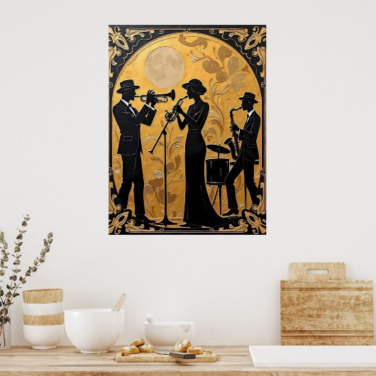 Jazz Trio in Gold Poster (Küche)