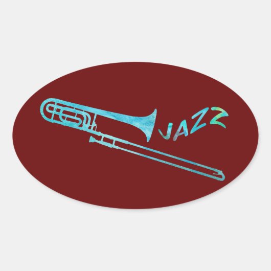 Jazz Trombone Ovaler Aufkleber (Vorderseite)