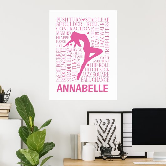 Jazz Word Cloud Hot Pink Wall Art Poster (Heimbüro)