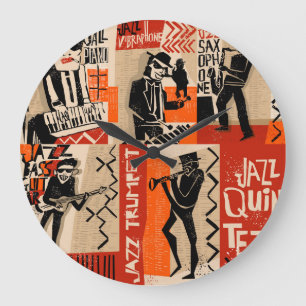 Jazzband Cooles Vintage-Poster Große Wanduhr