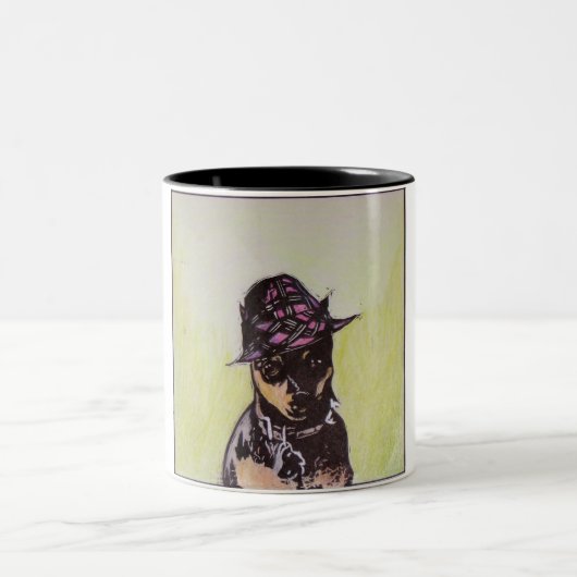 Jazzie Frannie die Miniaturpinscher-Tasse Zweifarbige Tasse (Mittel)