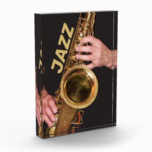 Jazzman Playing Gold Saxophon Fotoblock (Links)