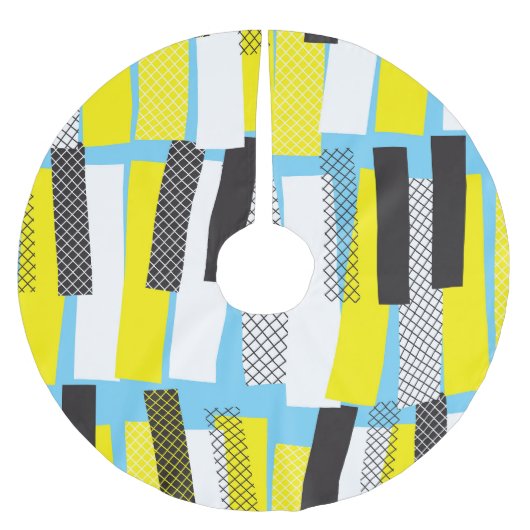 Jazzmusik, gelb-blaues geometrisches Muster. Polyester Weihnachtsbaumdecke (Vorderseite)