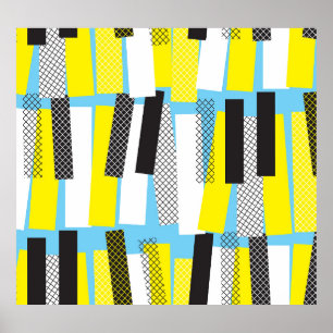 Jazzmusik, gelb-blaues geometrisches Muster. Poster