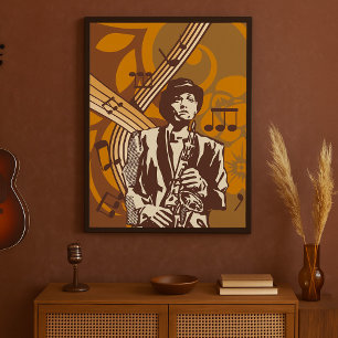 Jazzmusiker mit Saxophon Poster