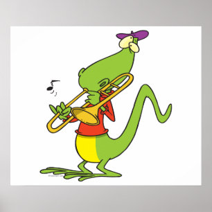 Jazztrombone, der Eidechsen-Cartoon spielt Poster