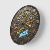 Jazzuhr, Neonlicht, Trompet, Sachsen Runde Wanduhr (Winkel)