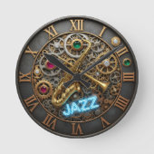 Jazzuhr, Neonlicht, Trompet, Sachsen Runde Wanduhr (Vorderseite)