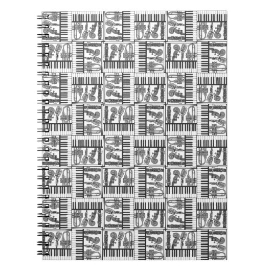 Jazzy Black and White Music Notebook Notizblock (Vorderseite)