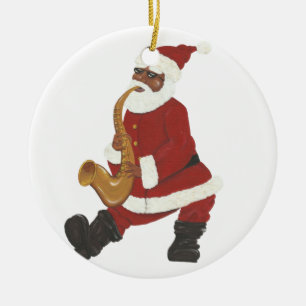 Jazzy Black Santa Weihnachts-Ornament Keramik Ornament