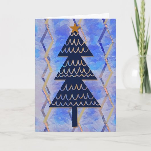 Jazzy Blue Modern Vintage Weihnachtsbaum Karte (Vorderseite)