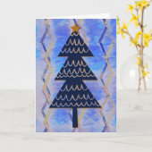 Jazzy Blue Modern Vintage Weihnachtsbaum Karte (Gelbe Blume)