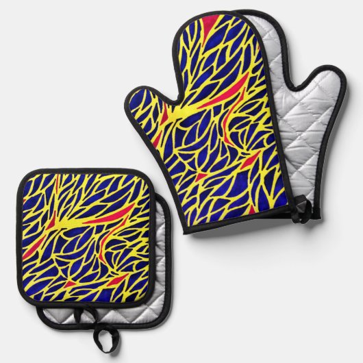 Jazzy Design Ofenhandschuh & Topflappen-Set (Vorderseite/Rückseite)