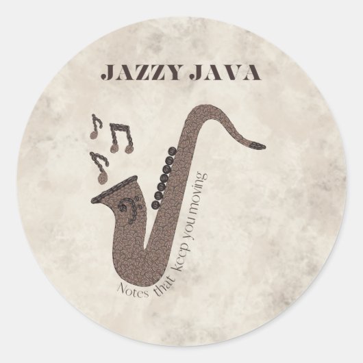 Jazzy Java-Coffee Beans-Saxophon- Runder Aufkleber (Vorderseite)