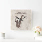 Jazzy Java-Kaffeebohnen-Saxophon- Quadratische Wanduhr (Zuhause)
