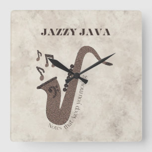 Jazzy Java-Kaffeebohnen-Saxophon- Quadratische Wanduhr