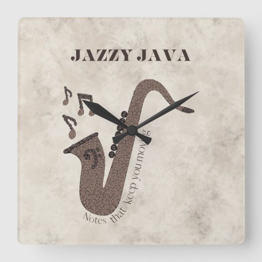 Jazzy Java-Kaffeebohnen-Saxophon- Quadratische Wanduhr (Vorderseite)