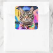 Jazzy Kitty grad hat Quadratischer Aufkleber (Tasche)