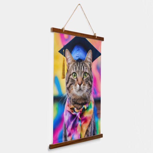 Jazzy Kitty grad hat Wandteppich Mit Holzrahmen (Gewinkelt)