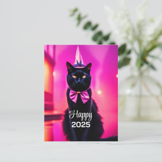 Jazzy Kitty - Happy 2025 Postkarte (Stehend Vorderseite)