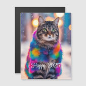 Jazzy Kitty in coat - Happy 2025 - Magnetkarte (Vorne/Hinten)
