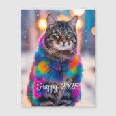 Jazzy Kitty in coat - Happy 2025 - Magnetkarte (Vorderseite)