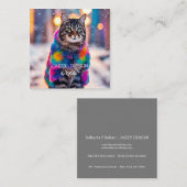 Jazzy Kitty in Pelzmantel Quadratische Visitenkarte (Vorne/Hinten)