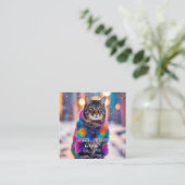 Jazzy Kitty in Pelzmantel Quadratische Visitenkarte (Stehend Vorderseite)