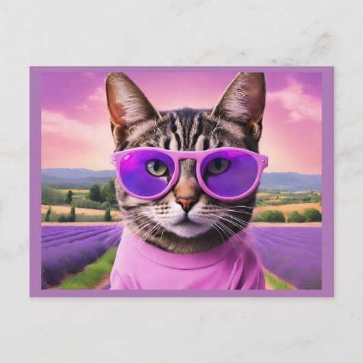 Jazzy Kitty - Lavendelfeld Feiertagspostkarte (Vorderseite)