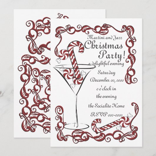 Jazzy Peppermint Martini Einladung (Vorne/Hinten)