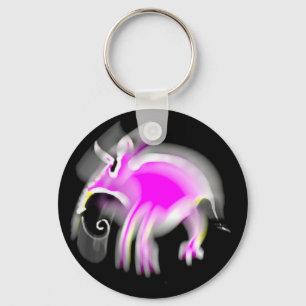 Jazzy Pink Cartoon Aardvark Button Schlüsselanhäng Schlüsselanhänger