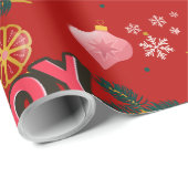 Jazzy Red Christmas Joy Personalize Geschenkpapier (Rolleneckpunkt)