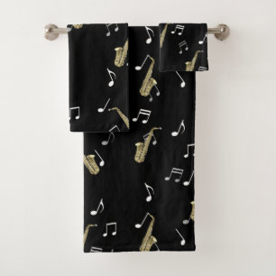 Jazzy Saxophon & Musical Notes Badhandtuch Set