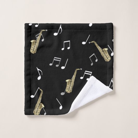 Jazzy Saxophon & Musical Notes  Badhandtuch Set (Waschlappen)