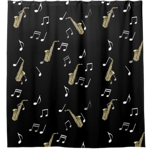 Jazzy Saxophon & Musical Notes Duschvorhang (Vorderseite)