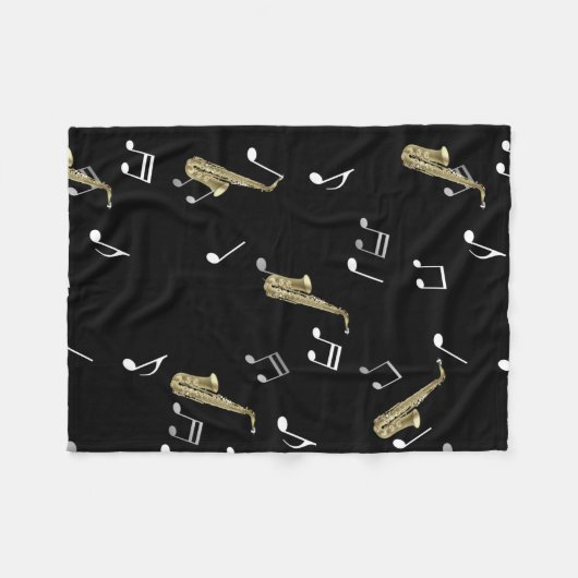 Jazzy Saxophon & Musical Notes  Fleecedecke (Vorderseite (Horizontal))