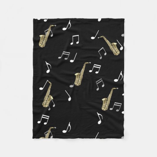 Jazzy Saxophon & Musical Notes  Fleecedecke (Vorderseite)