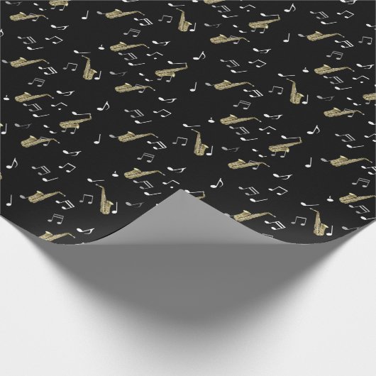 Jazzy Saxophon & Musical Notes  Geschenkpapier (Ecke)
