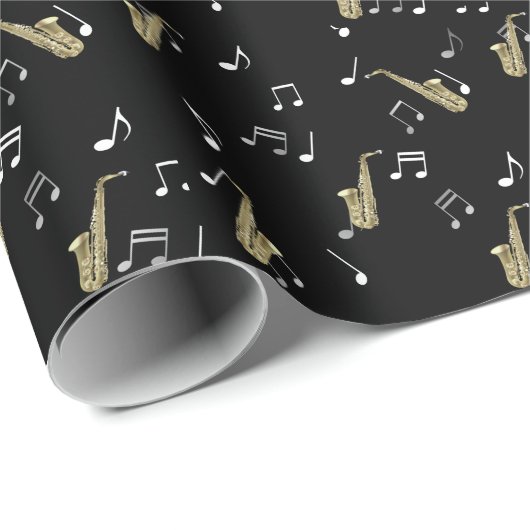 Jazzy Saxophon & Musical Notes Geschenkpapier (Rolleneckpunkt)