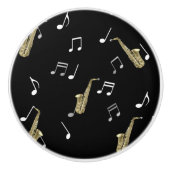 Jazzy Saxophon & Musical Notes Keramikknauf (Vorderseite)
