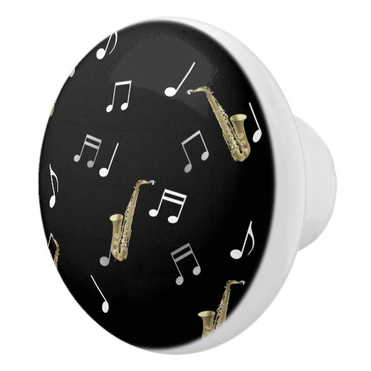 Jazzy Saxophon & Musical Notes Keramikknauf (Rechts)