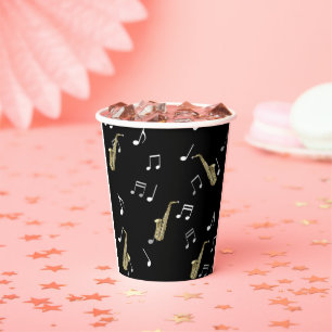 Jazzy Saxophon & Musical Notes Pappbecher