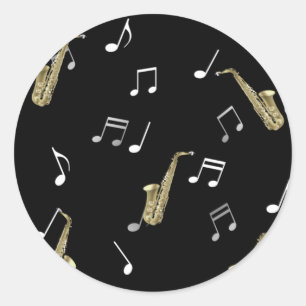 Jazzy Saxophon & Musical Notes Runder Aufkleber