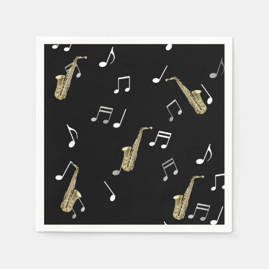 Jazzy Saxophon & Musical Notes Serviette (Vorderseite)