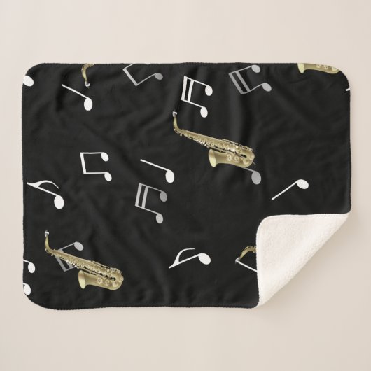 Jazzy Saxophon & Musical Notes Sherpadecke (Vorderseite (Horizontal))