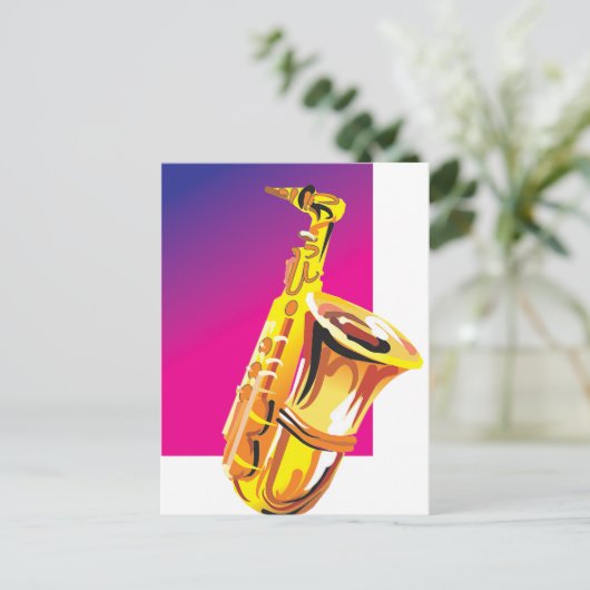 Jazzy Saxophon Postkarte (Stehend Vorderseite)