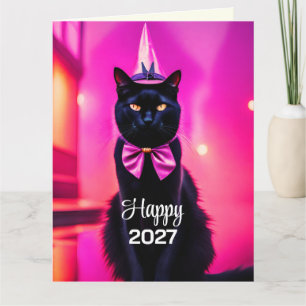 Jazzy schwarze Katze 2027 wünscht gefaltete Gruß Karte