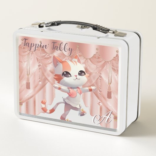 Jazzy Steche Tabby Cat Hat Cane Monogram Metall Brotdose (Rückseite)