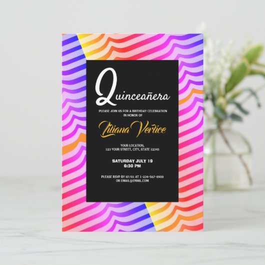 Jazzy Trippy Psychedelic Tropical Stripey Pattern Einladung (Stehend Vorderseite)